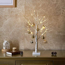 Load image into Gallery viewer, Eambrite Small White Christmas Tree Lights with 8 Ornamental Baubles Battery Operated Twig Tree Tabletop Decoration for Home Party Wedding(60cm/2ft, upgraded)