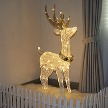 Load image into Gallery viewer, DELICHTER LED Rentier Metall Gold Weiß Eisen Rahmen Beleuchtet Weihnachtshirsch warm weiß Weihnachten Deko für Innen Außen(1.2M)