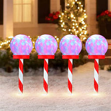 Load image into Gallery viewer, Vanthylit Christmas Decorations, 4PK RGB Shimmering Ball with Candy Cane Pathway Markers Decorative Lights Outdoor Stake Light Decoration