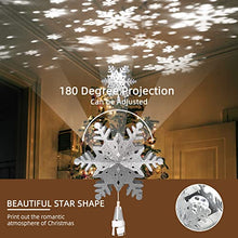 Load image into Gallery viewer, Christmas Tree Topper Lighted Snowflake, 3D Hollow Silver Snowflake Projector, Sliver Snow Tree Topper for Christmas Tree Decorations