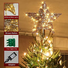 Load image into Gallery viewer, EAMBRITE 13.375” 40LT Christmas Rattan Tree Topper, Indoor Rustic Natural Star Treetop
