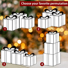 Load image into Gallery viewer, EAMBRITE Set of 3 48LT Lighted Boxes with Bows Present Boxes for Party Yard Home Holiday Outdoor Decorations (White and Silver)