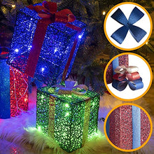 Load image into Gallery viewer, DELICHTER LED Weihnachtsdeko, 3× Rot/Grün/Blau Geschenkbox mit schleifen Weihnachtsbeleuchtung für Innen,zimmer,Wohnung beim Tannenbaum