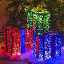 Load image into Gallery viewer, Christmas Decorations, Vanthylit 3PK Christmas Lighted Gift Boxes with Red Blue and Green Glittering Present Boxes with 48LED for Indoor Outdoor Use