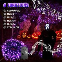 Load image into Gallery viewer, Vanthylit Halloween Lights Outdoor, 82FT 200 LED Halloween String Lights with Music, Waterproof Purple Lights Plug in Motion Sensor for Halloween Decorations