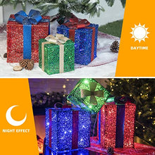 Load image into Gallery viewer, Christmas Decorations, Vanthylit 3PK Christmas Lighted Gift Boxes with Red Blue and Green Glittering Present Boxes with 48LED for Indoor Outdoor Use