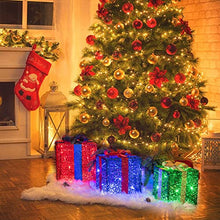 Load image into Gallery viewer, Christmas Decorations, Vanthylit 3PK Christmas Lighted Gift Boxes with Red Blue and Green Glittering Present Boxes with 48LED for Indoor Outdoor Use