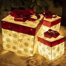 Load image into Gallery viewer, PEIDUO Christmas Lighted Gift Boxes, Set of 3, Outdoor Present Decorations, Under The Tree Packages for Indoor Holiday Party Weddings Yard and Home Ornament Décor