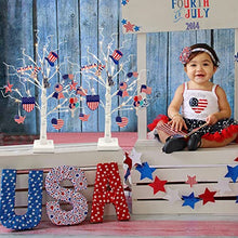 Load image into Gallery viewer, PEIDUO 4th of July Decorations for Home, Set of 2 Artificial Tree with 4th of July Accessories, Battery Powered Patriotic Decorations with Timer, Lighted Birch Tree with LED Lights (2FT Warm White)