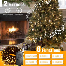 Load image into Gallery viewer, Eambrite Christmas Fairy Lights 20m 200 LED Warm White String Lights Mains Powered with Christmas Music Sync Waterproof Outdoor Lights Decorations for Party Indoor Outdoor Garden - Green Cable