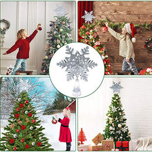 Load image into Gallery viewer, Christmas Tree Topper Lighted Snowflake, 3D Hollow Silver Snowflake Projector, Sliver Snow Tree Topper for Christmas Tree Decorations
