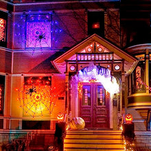 Load image into Gallery viewer, PABIPABI Orange & Purple Halloween Spider Web Lights, 4FT Halloween Decoration with 84LED and 8 Modes, Light up Indoor & Outdoor Decoration for Halloween Party Yard Bar Haunted House