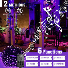 Load image into Gallery viewer, EAMBRITE Halloween Decorations 200 LED Halloween String Lights with Spooky Music Motion Sensor Controller Twinkle Waterproof Purple Lights Plug in for Indoor Outdoor Tree Party Yard Christmas Decor