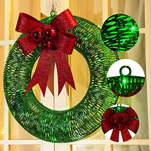 Load image into Gallery viewer, EAMBRITE Light up Christmas Wreath Decorations with 40 Green LEDs Battery Powered Front Door Wreath with Red Bow and Berries Hanging Garland for St Patrick's Day Winter Wall Decor 47cm – Large, Green