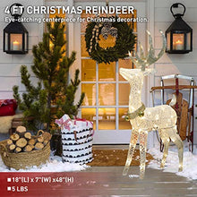 Load image into Gallery viewer, EAMBRITE 48” 70LT Pre-Lit Christmas Glittering Reindeer with Gold Jingle Bell and Twinkle Light Outdoor Holiday Mesh Standing Buck Deer Decorations for Home Lawn Yard Garden Indoor Outdoor Plug in