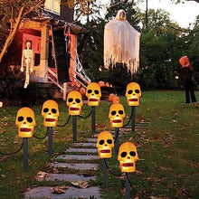 Load image into Gallery viewer, Vanthylit 4PK Halloween Pathway Lights Outdoor, Skull Pathway Stake Lights Waterproof, Skeleton Pathway Markers for Halloween Decorations