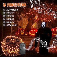Load image into Gallery viewer, Vanthylit Halloween Lights Outdoor, 82FT 200 LED Halloween String Lights with Music, Waterproof Orange Lights Plug in Motion Sensor Halloween Decorations