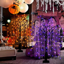 Load image into Gallery viewer, EAMBRITE Halloween Tree 4FT 180LED Black Willow Tree with Orange Purple Fairy Lights and Spider Web, Lighted Spooky Artificial Tree for Indoor Outdoor House Home Halloween Decorations