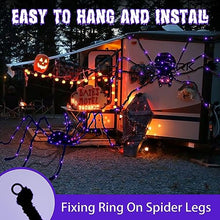 Load image into Gallery viewer, EAMBRITE 5FT Halloween Giant Spider, Light Up Spider Outdoor with 84LT Purple Lights, Black Scary Spider Halloween Decorations for Yard Haunted House Window Party Porch Indoor Outside Decor