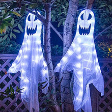 Load image into Gallery viewer, Eambrite Pack of 2 Light up Hanging Ghost Halloween Decorations with Cool White Lights Mains Powered with Waterproof Transformer for Outdoor Indoor Haunted Housed Décor Gift for Kids …