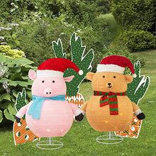 Load image into Gallery viewer, Vanthylit Easter Decorations, Set of 2 30" Fluffy Foldable/Pop Up Bear and Pig with 100LT Warm White LED Plug in Lighted Collapsible Christmas Decorations for Indoor Outdoor Use