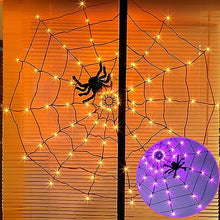 Load image into Gallery viewer, PABIPABI Orange & Purple Halloween Spider Web Lights, 4FT Halloween Decoration with 84LED and 8 Modes, Light up Indoor & Outdoor Decoration for Halloween Party Yard Bar Haunted House