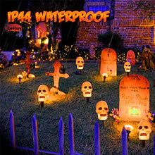 Load image into Gallery viewer, PEIDUO 4PK Halloween Yard Stakes with 20LT Warm White Lights, Skeleton Skull Pathway Lights for Outdoor Driveway Walkway Garden Lawn Decor, Sidewalk Decorations