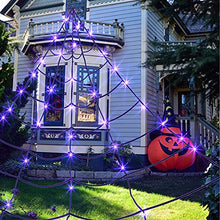 Load image into Gallery viewer, Vanthylit Halloween Decorations, Giant Spider Web Lights with 135 LED Purple Lights Black Spider Web for Outdoor Halloween Decorations Party Yard Haunted Mansion Decor