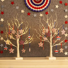 Load image into Gallery viewer, Vanthylit 4th of July Decorations Birch Tree Pack of 2 24 Pieces Independence Day Fabric Star Hanging Ornaments, Battery Powered Timer 24LED Warm White Lights for Patriotic Decor Home Party Decor