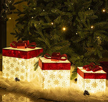 Load image into Gallery viewer, Vanthylit Set of 3 Christmas Lighted Gift Boxes with Snowflake 240LT Warm White LED Plug in Present Boxes for Indoor Outdoor Use Christmas Yard Room Tree Decorations