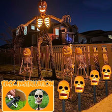 Load image into Gallery viewer, Vanthylit 4PK Halloween Pathway Lights Outdoor, Skull Pathway Stake Lights Waterproof, Skeleton Pathway Markers for Halloween Decorations