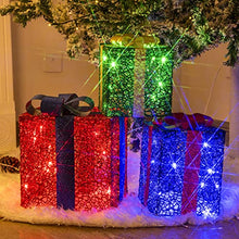 Load image into Gallery viewer, DELICHTER LED Weihnachtsdeko, 3× Rot/Grün/Blau Geschenkbox mit schleifen Weihnachtsbeleuchtung für Innen,zimmer,Wohnung beim Tannenbaum