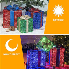 Load image into Gallery viewer, EAMBRITE 3PK Light up Boxes Multi-Colour LED Gift Box with Lights Plug in for Outdoor Christmas Decorations Gifts for Girls Kids Beloved