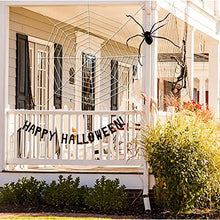 Load image into Gallery viewer, PABIPABI Halloween Giant Spider Web Decoration-9FT Round Fake Spider Elastic Belt Props for Indoor and Outdoor Halloween Decor Party Decoration (White)