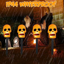 Load image into Gallery viewer, Vanthylit 4PK Halloween Pathway Lights Outdoor, Skull Pathway Stake Lights Waterproof, Skeleton Pathway Markers for Halloween Decorations