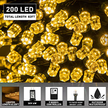 Load image into Gallery viewer, PABIPABI Christmas Tree Lights Warm White, 200 Led Christmas Lights Outdoor, 66ft Waterproof Christmas String Lights Plug in with 8 Modes
