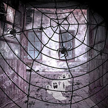 Load image into Gallery viewer, PABIPABI Halloween Giant Spider Web Decoration-9FT Round Fake Spider Elastic Belt Props for Indoor and Outdoor Halloween Decor Party Decoration (Black)