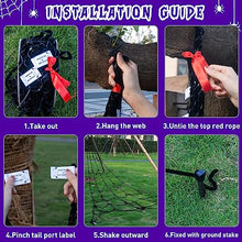 Load image into Gallery viewer, PEIDUO Spider Web Decoration Outdoor,16 * 15FT Giant Halloween Spider Web with 135 LED Purple Lights, Spider Web Lights for Party Yard Bar Haunted House Halloween Decor