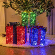 Load image into Gallery viewer, Christmas Decorations, Vanthylit 3PK Christmas Lighted Gift Boxes with Red Blue and Green Glittering Present Boxes with 48LED for Indoor Outdoor Use