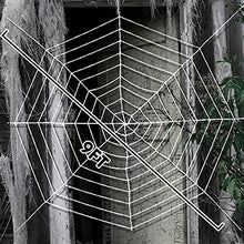 Load image into Gallery viewer, PABIPABI Halloween Giant Spider Web Decoration-9FT Round Fake Spider Elastic Belt Props for Indoor and Outdoor Halloween Decor Party Decoration (White)