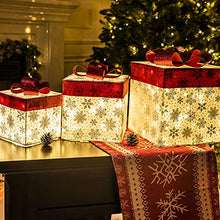 Load image into Gallery viewer, DELICHTER LED Weihnachtsdeko, 3× Silber Weiß Geschenkbox mit schleifen beleuchtet Geschenke beim Tannenbaum für Innen,zimmer,Wohnung