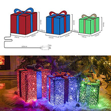 Load image into Gallery viewer, EAMBRITE 3PK Light up Boxes Multi-Colour LED Gift Box with Lights Plug in for Outdoor Christmas Decorations Gifts for Girls Kids Beloved