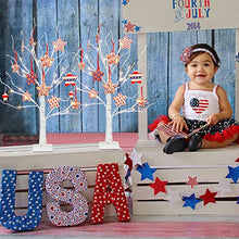 Load image into Gallery viewer, PEIDUO 4th of July Decorations for Home, 2PK Artificial Tree with 4th of July Accessories, Battery Powered Independence Day Decorations with Timer, Lighted Birch Tree with LED Lights (2FT Warm White)