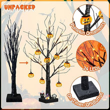 Load image into Gallery viewer, Eambrite Set of 2 Halloween Tree with 24 Orange LEDs Battery Operated Black Twig Tree with Pumpkin Ornaments Light up Halloween Decorations Indoor Spooky Party Decor Gifts for Kids (2pcs, 60cm/2ft)