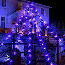 Load image into Gallery viewer, Vanthylit Halloween Decorations, Giant Spider Web Lights with 135 LED Purple Lights Black Spider Web for Outdoor Halloween Decorations Party Yard Haunted Mansion Decor