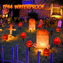 Load image into Gallery viewer, PEIDUO 4PK Halloween Yard Stakes with 20LT Warm White Lights, Pumpkin Pathway Lights for Outdoor Driveway Walkway Garden Lawn Decor, Sidewalk Decorations