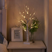 Load image into Gallery viewer, EAMBRITE Ostereibaum mit Lichtern, batteriebetriebener weißer LED Baum mit Oster Dekorationen, Tisch dekor Baum für Zuhause und Party (60 cm / 24 warmweiße Lichter)