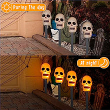 Load image into Gallery viewer, Vanthylit 4PK Halloween Pathway Lights Outdoor, Skull Pathway Stake Lights Waterproof, Skeleton Pathway Markers for Halloween Decorations