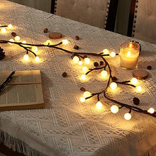 Load image into Gallery viewer, Vanthylit 8.8FT Brown Rattan Frosted Ball Ornaments Garland Lights with 84 Sphere LED Warm White Waterproof Decorative for Home Decoration,Garden,Wedding,Xmas Party