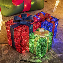 Load image into Gallery viewer, EAMBRITE 3PK Light up Boxes Multi-Colour LED Gift Box with Lights Plug in for Outdoor Christmas Decorations Gifts for Girls Kids Beloved